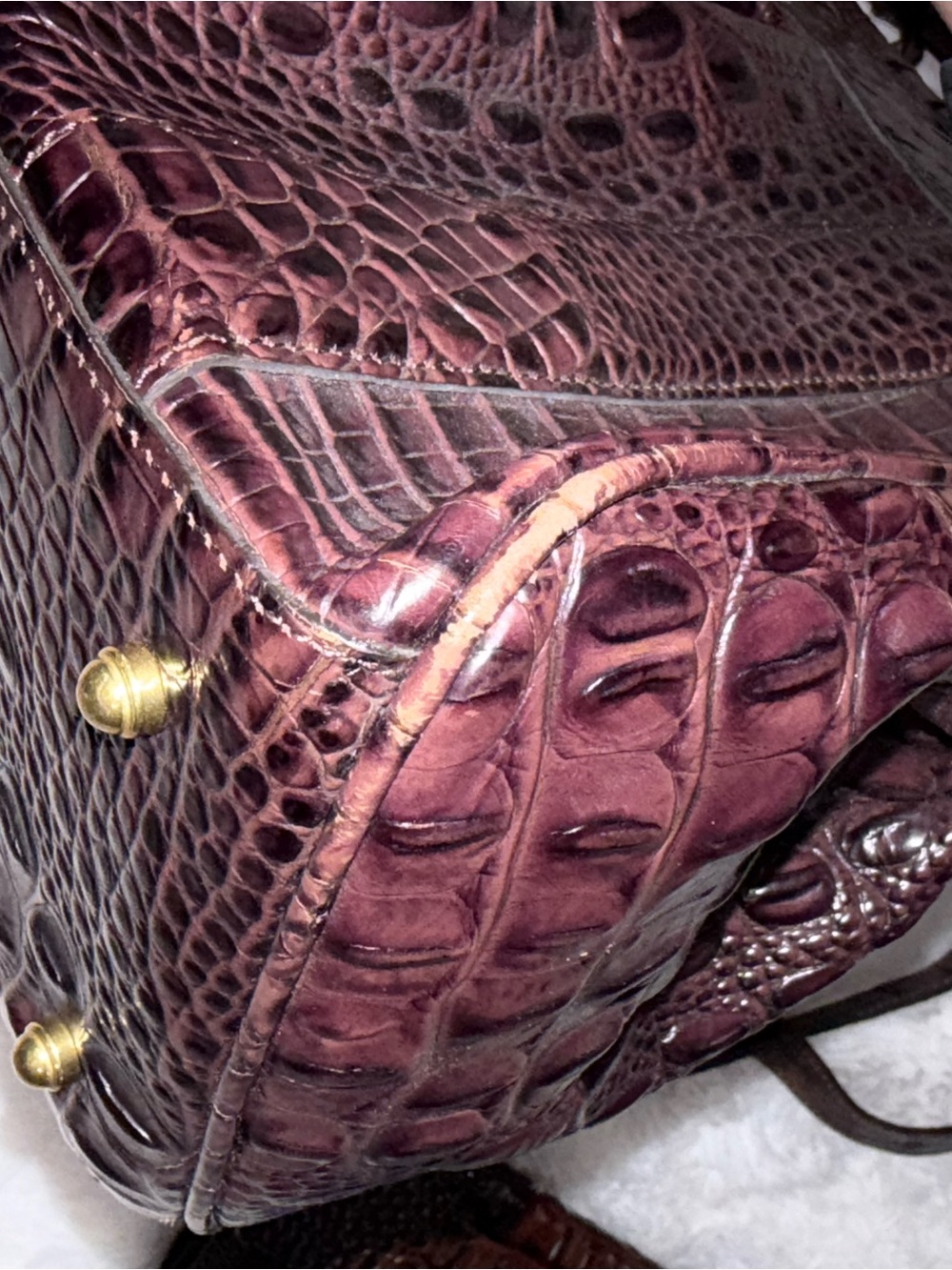 Brahmin Louise Dark Brown Croc-Embossed Leather Satchel - Picture 5 of 14